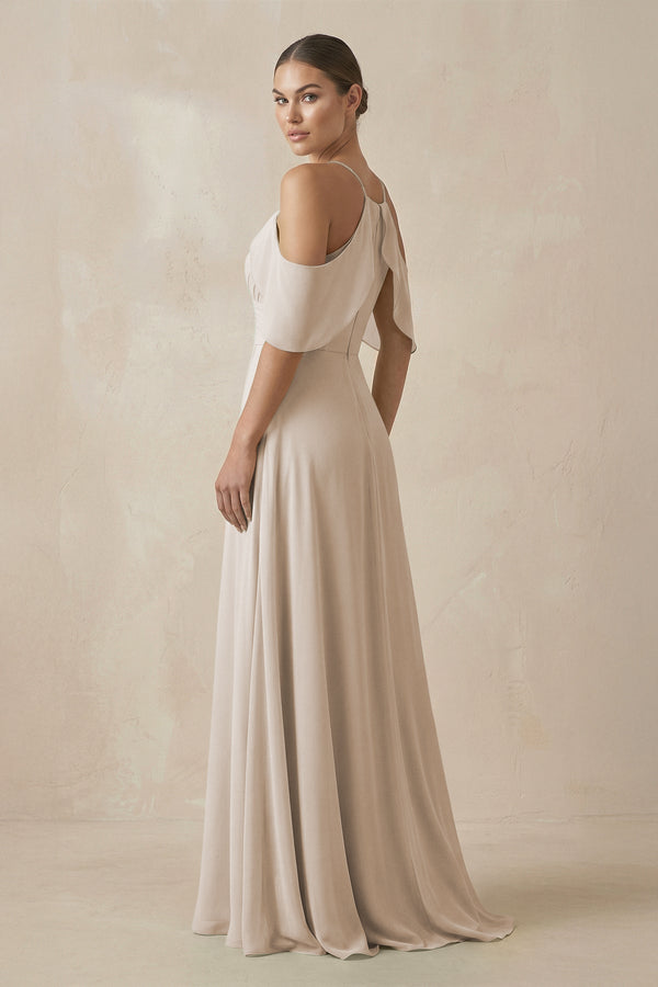 Chiffon A - Line Long Bridesmaid Dress in Frost - KissProm Bridesmaid Dresses