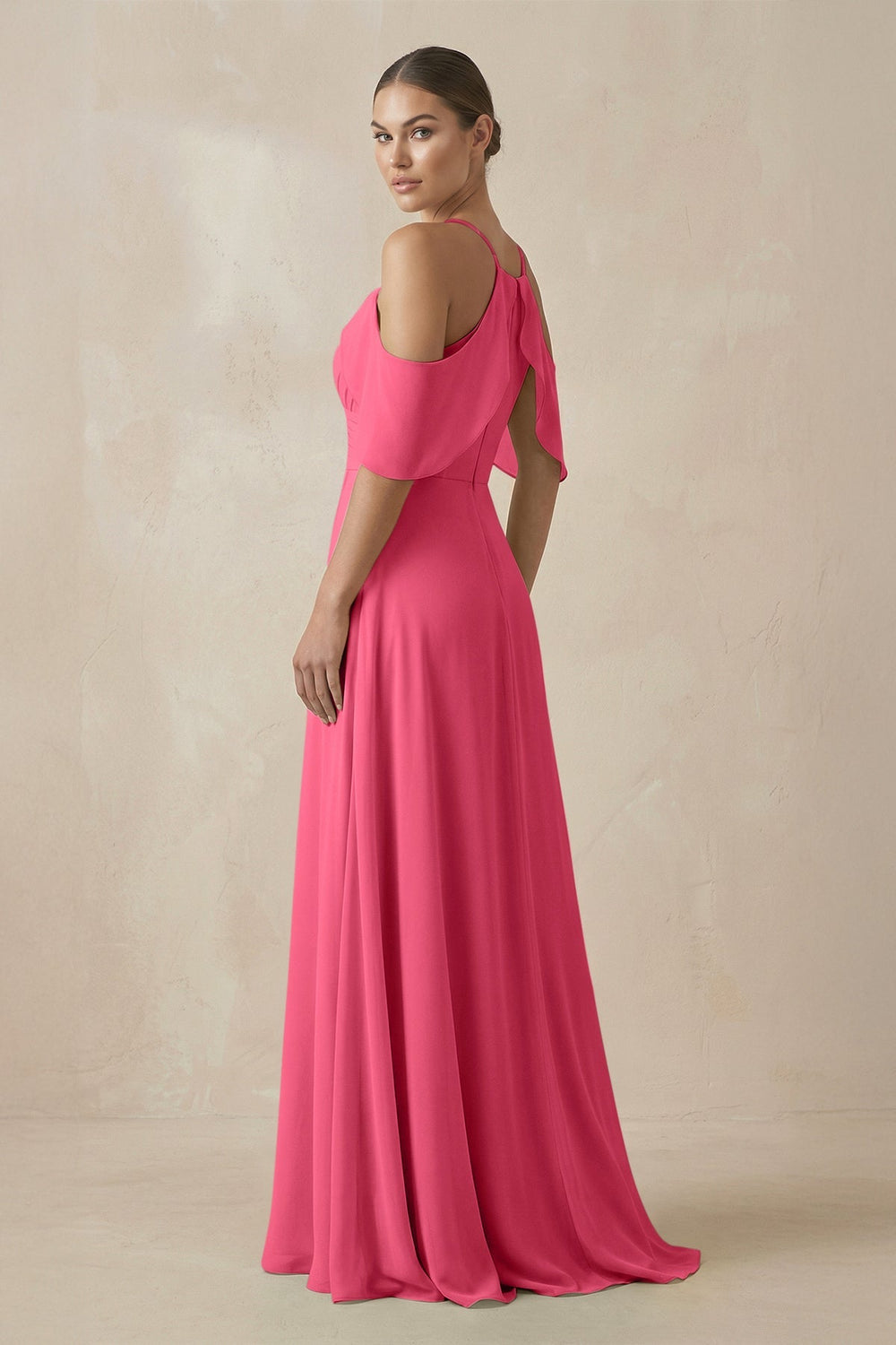 Chiffon A - Line Long Bridesmaid Dress in Fuchsia - KissProm Bridesmaid Dresses