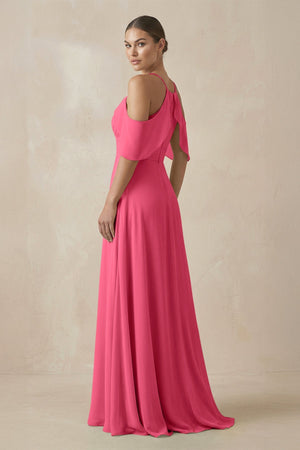 Chiffon A - Line Long Bridesmaid Dress in Fuchsia - KissProm Bridesmaid Dresses