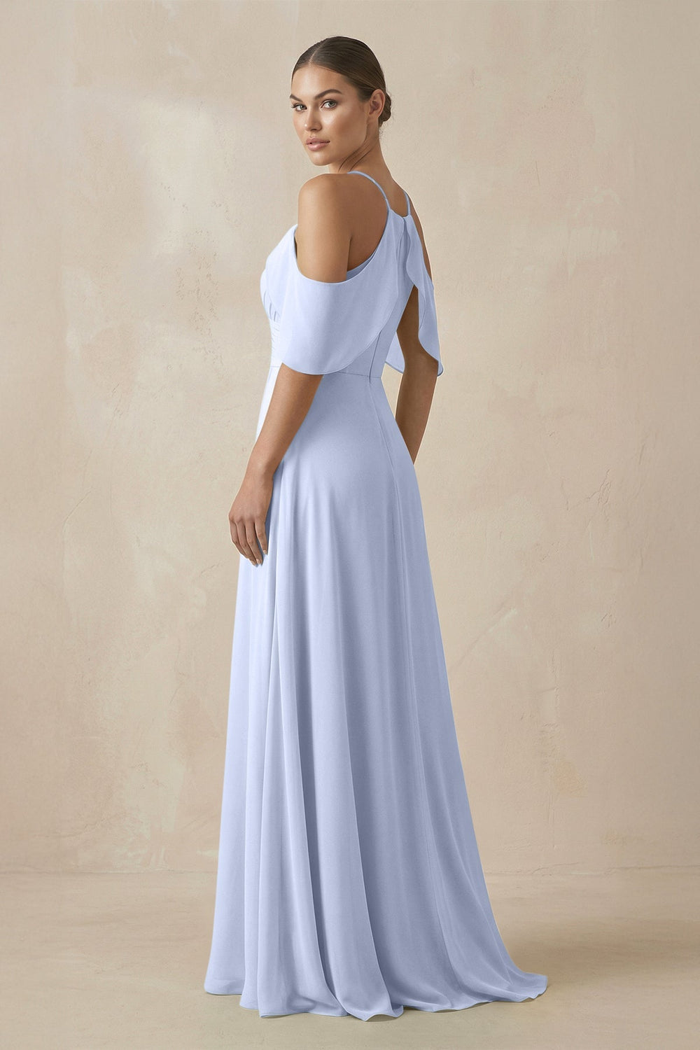 Chiffon A - Line Long Bridesmaid Dress in Ice - KissProm Bridesmaid Dresses