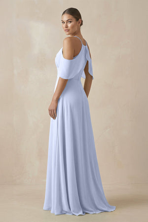 Chiffon A - Line Long Bridesmaid Dress in Ice - KissProm Bridesmaid Dresses