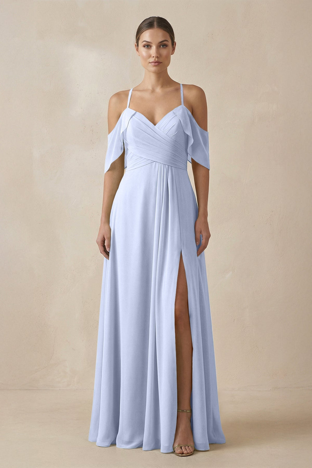 Chiffon A - Line Long Bridesmaid Dress in Ice - KissProm Bridesmaid Dresses