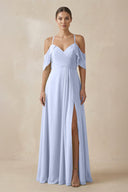 Chiffon A - Line Long Bridesmaid Dress in Ice - KissProm Bridesmaid Dresses
