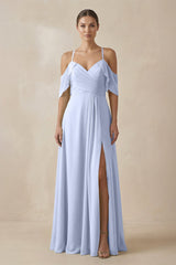 Chiffon A - Line Long Bridesmaid Dress in Ice - KissProm Bridesmaid Dresses