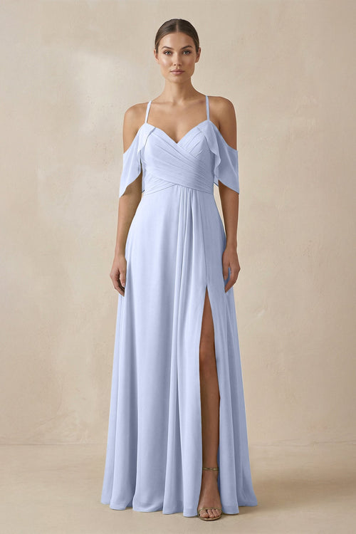 Chiffon A - Line Long Bridesmaid Dress in Ice - KissProm Bridesmaid Dresses
