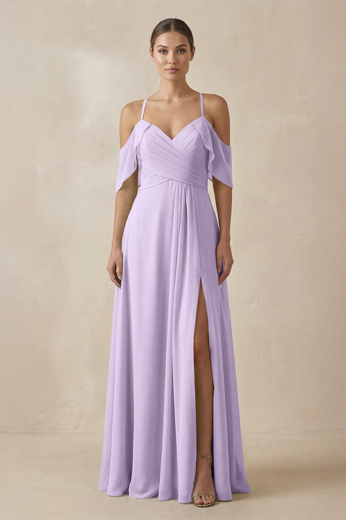 KissProm Chiffon A-Line Long Bridesmaid Dress in Lavender, Lavender / 22