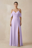 Chiffon A - Line Long Bridesmaid Dress in Lavender - KissProm Bridesmaid Dresses