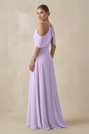 Chiffon A - Line Long Bridesmaid Dress in Lavender - KissProm Bridesmaid Dresses