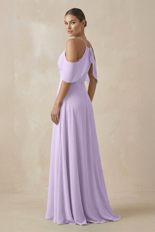 Chiffon A - Line Long Bridesmaid Dress in Lavender - KissProm Bridesmaid Dresses