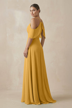 Chiffon A - Line Long Bridesmaid Dress in Marigold - KissProm Bridesmaid Dresses