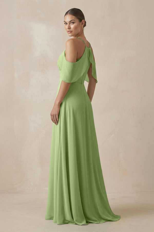 Chiffon A - Line Long Bridesmaid Dress in Matcha - KissProm Bridesmaid Dresses