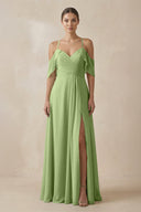 Chiffon A - Line Long Bridesmaid Dress in Matcha - KissProm Bridesmaid Dresses