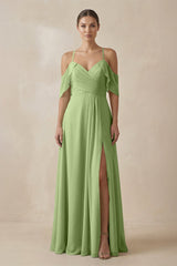 Chiffon A - Line Long Bridesmaid Dress in Matcha - KissProm Bridesmaid Dresses