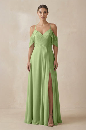 Chiffon A - Line Long Bridesmaid Dress in Matcha - KissProm Bridesmaid Dresses