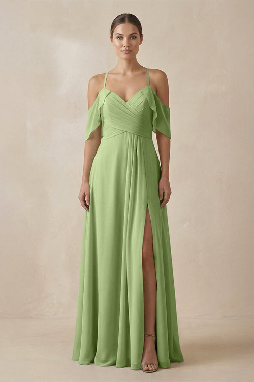 Chiffon A - Line Long Bridesmaid Dress in Matcha - KissProm Bridesmaid Dresses