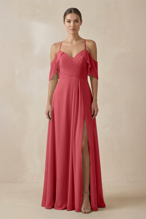 KissProm Chiffon A-Line Long Bridesmaid Dress in Merlot, Merlot / 4