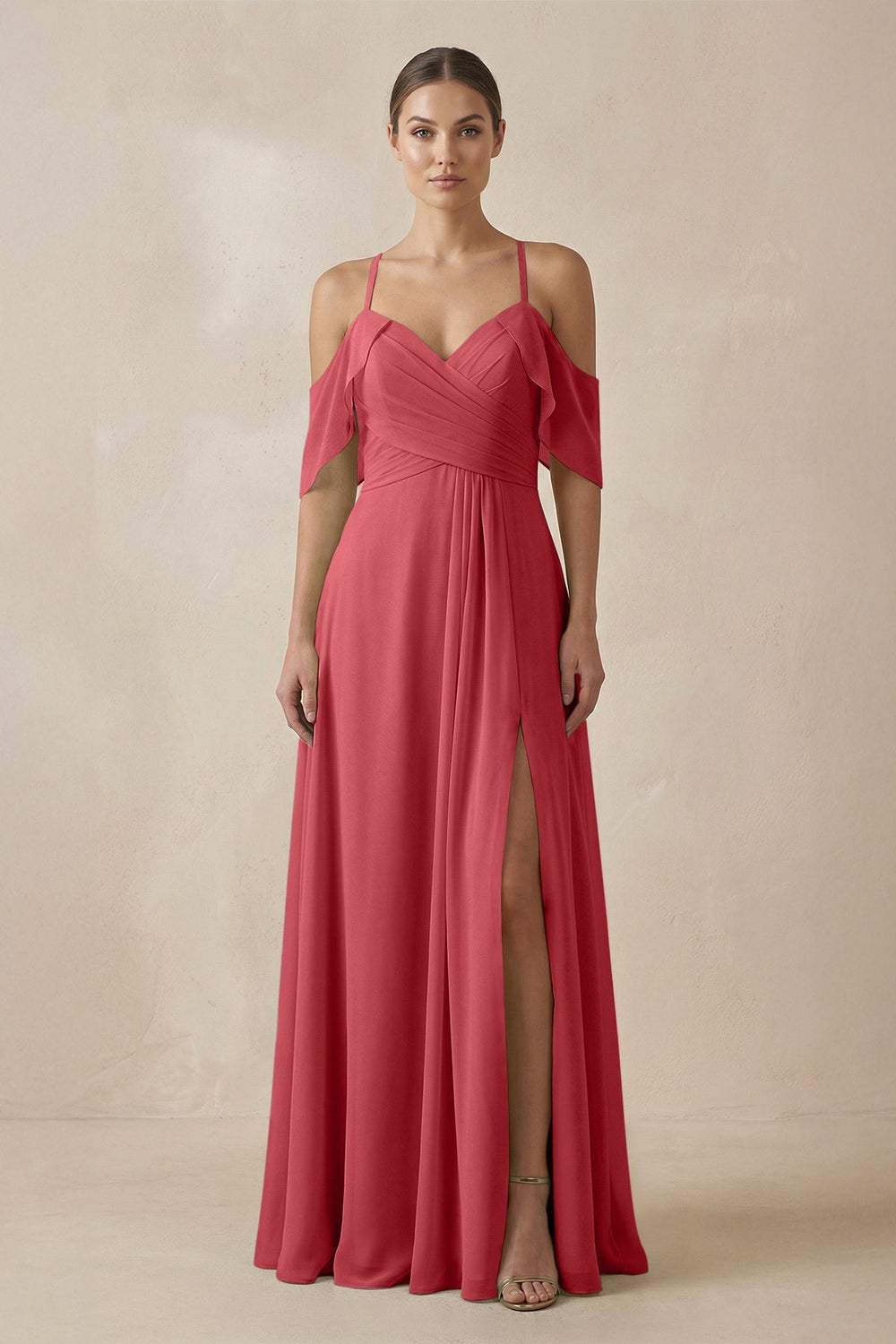 Chiffon A - Line Long Bridesmaid Dress in Merlot - KissProm Bridesmaid Dresses