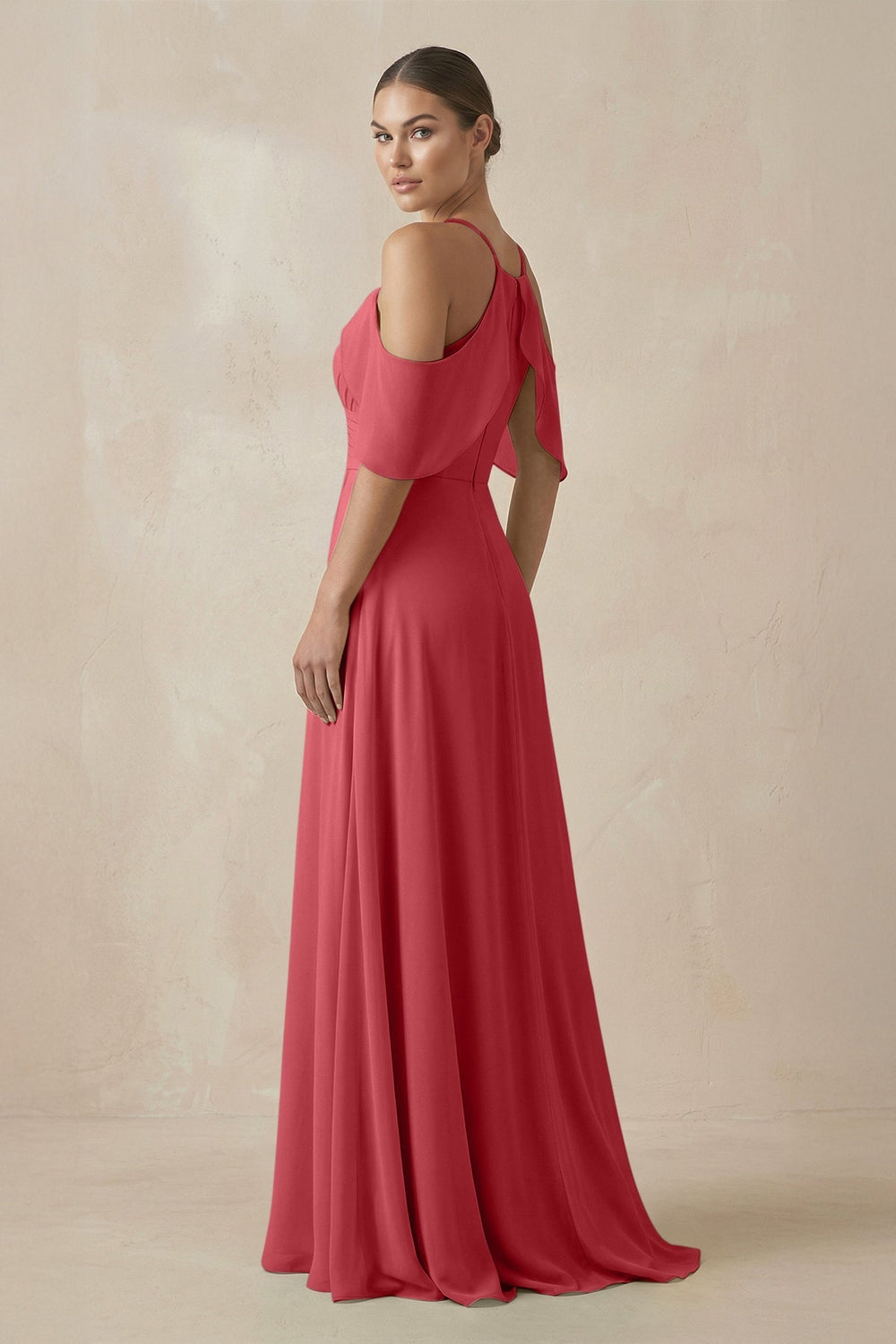 Chiffon A - Line Long Bridesmaid Dress in Merlot - KissProm Bridesmaid Dresses