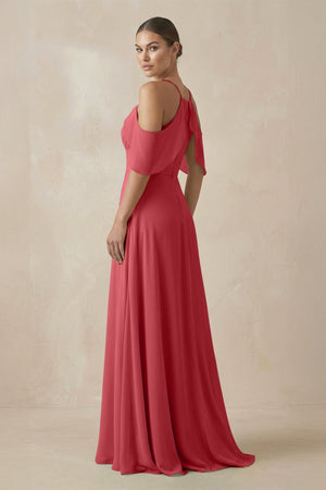Chiffon A - Line Long Bridesmaid Dress in Merlot - KissProm Bridesmaid Dresses