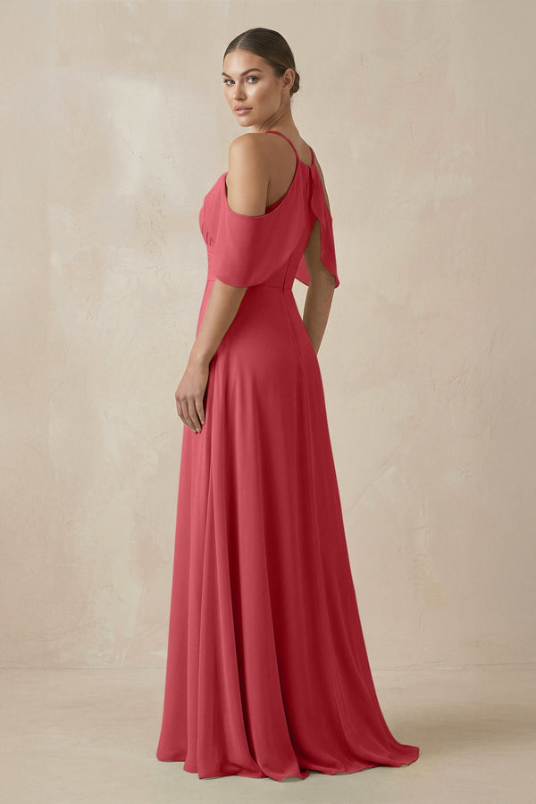 Chiffon A - Line Long Bridesmaid Dress in Merlot - KissProm Bridesmaid Dresses