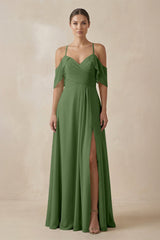 Chiffon A - Line Long Bridesmaid Dress in Moss - KissProm Bridesmaid Dresses