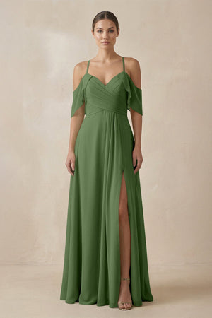 Chiffon A - Line Long Bridesmaid Dress in Moss - KissProm Bridesmaid Dresses
