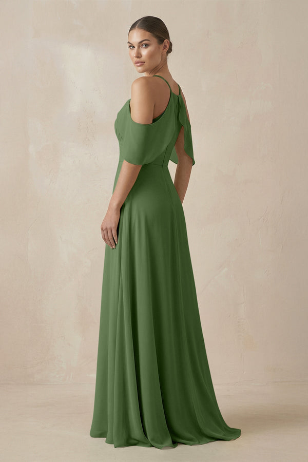Chiffon A - Line Long Bridesmaid Dress in Moss - KissProm Bridesmaid Dresses