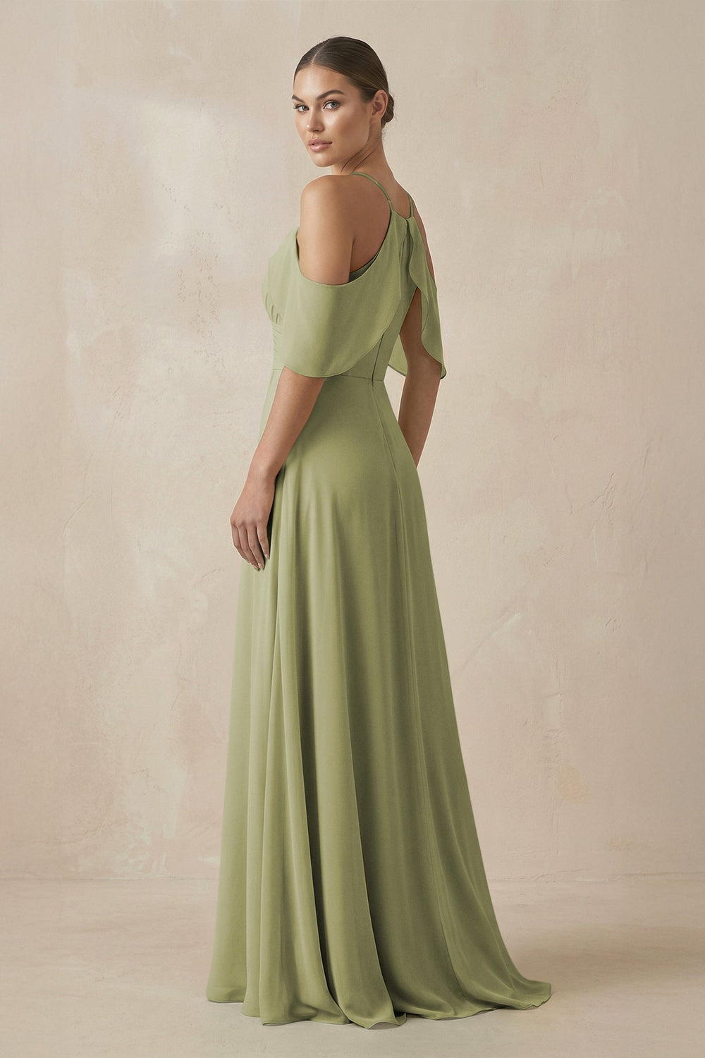 Chiffon A - Line Long Bridesmaid Dress in Moss Green - KissProm Bridesmaid Dresses