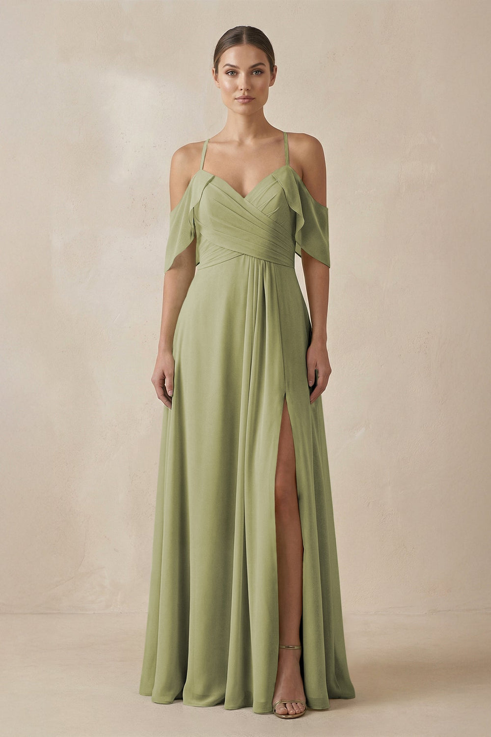 Chiffon A - Line Long Bridesmaid Dress in Moss Green - KissProm Bridesmaid Dresses