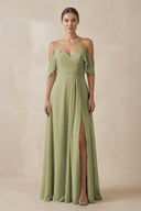 Chiffon A - Line Long Bridesmaid Dress in Moss Green - KissProm Bridesmaid Dresses