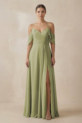 Chiffon A - Line Long Bridesmaid Dress in Moss Green - KissProm Bridesmaid Dresses