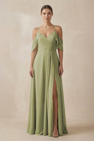 Chiffon A - Line Long Bridesmaid Dress in Moss Green - KissProm Bridesmaid Dresses
