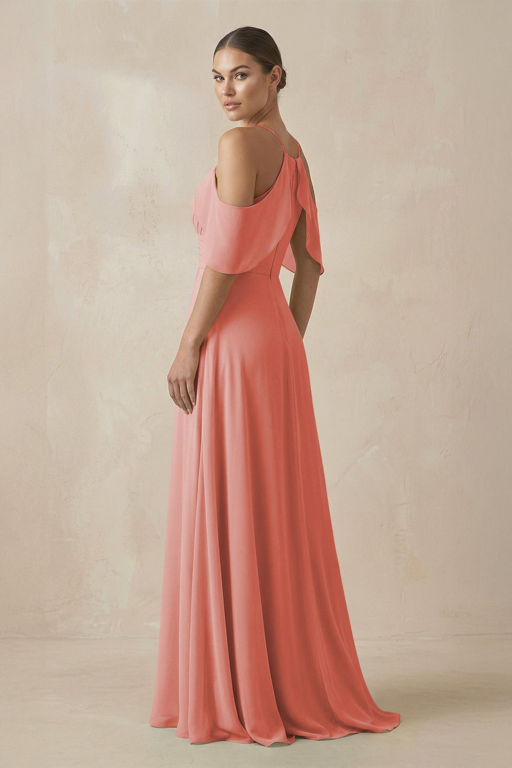 Chiffon A - Line Long Bridesmaid Dress in Mulberry - KissProm Bridesmaid Dresses