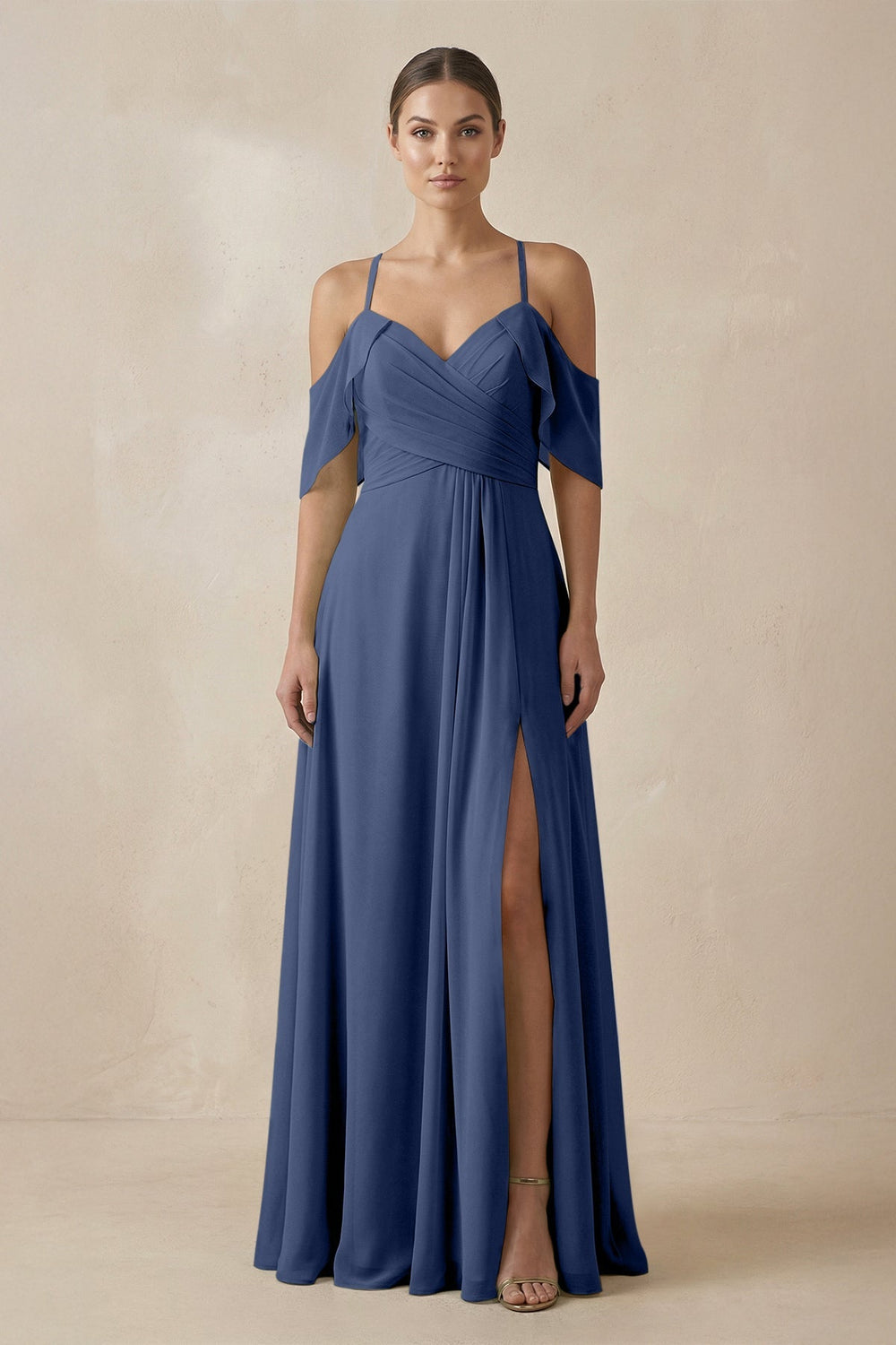 Chiffon A - Line Long Bridesmaid Dress in Navy - KissProm Bridesmaid Dresses