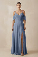 Chiffon A - Line Long Bridesmaid Dress in Neptune - KissProm Bridesmaid Dresses