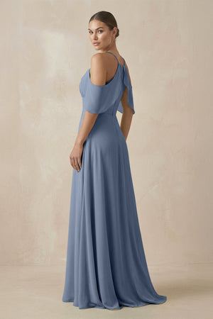 Chiffon A - Line Long Bridesmaid Dress in Neptune - KissProm Bridesmaid Dresses