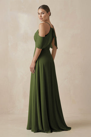 Chiffon A - Line Long Bridesmaid Dress in Olive - KissProm Bridesmaid Dresses