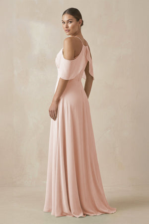 Chiffon A - Line Long Bridesmaid Dress in Pale Blush - KissProm Bridesmaid Dresses