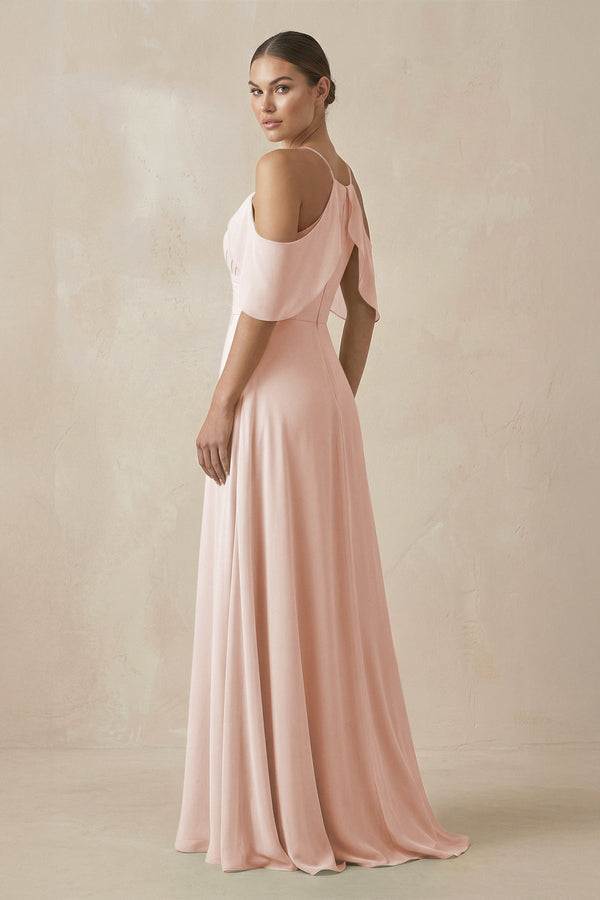 Chiffon A - Line Long Bridesmaid Dress in Pale Blush - KissProm Bridesmaid Dresses
