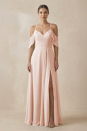 Chiffon A - Line Long Bridesmaid Dress in Pale Blush - KissProm Bridesmaid Dresses