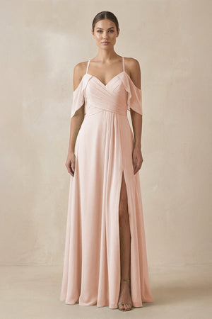 Chiffon A - Line Long Bridesmaid Dress in Pale Blush - KissProm Bridesmaid Dresses