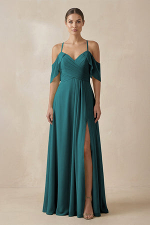 Chiffon A - Line Long Bridesmaid Dress in Pine - KissProm Bridesmaid Dresses