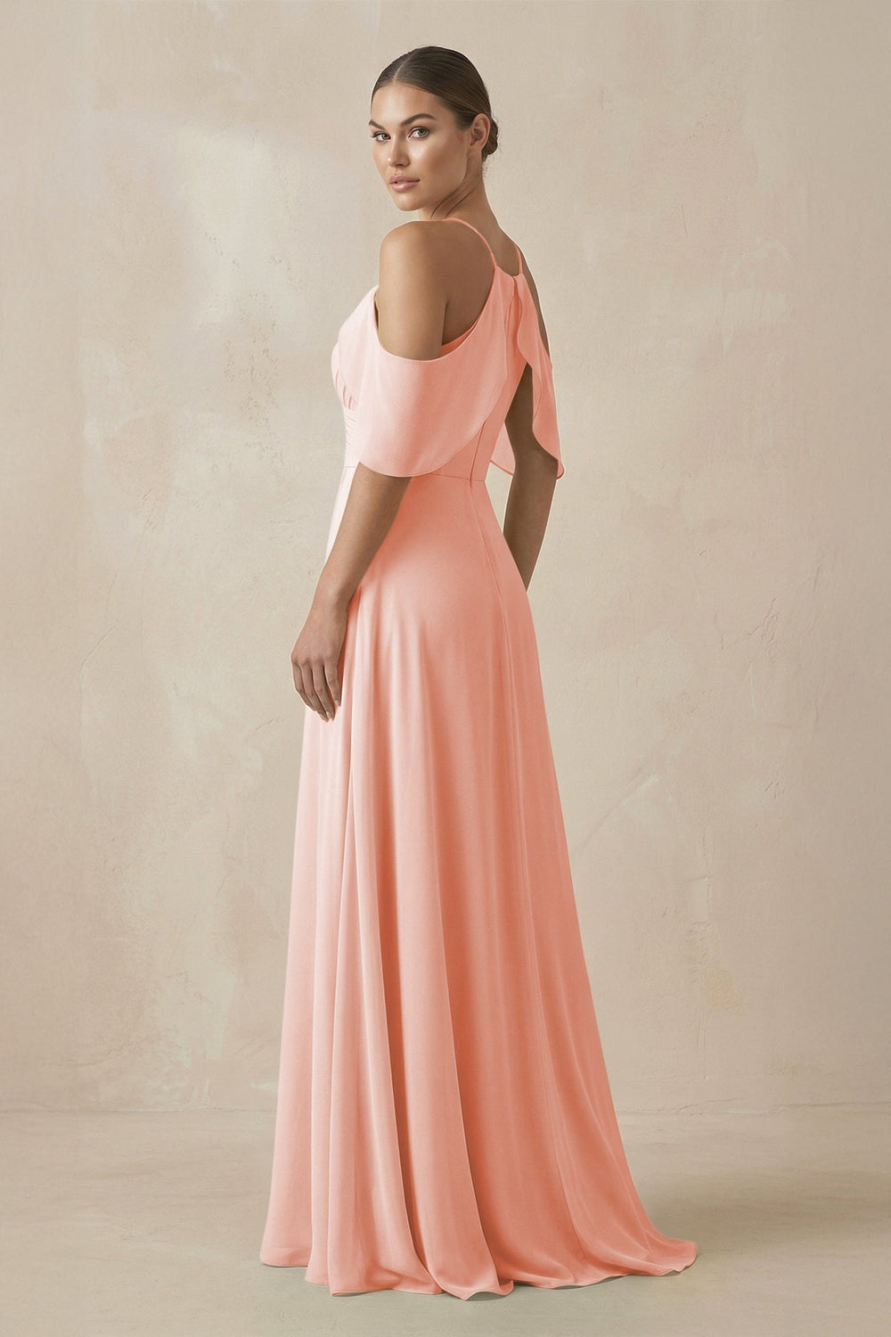 Chiffon A - Line Long Bridesmaid Dress in Rose Petal - KissProm Bridesmaid Dresses