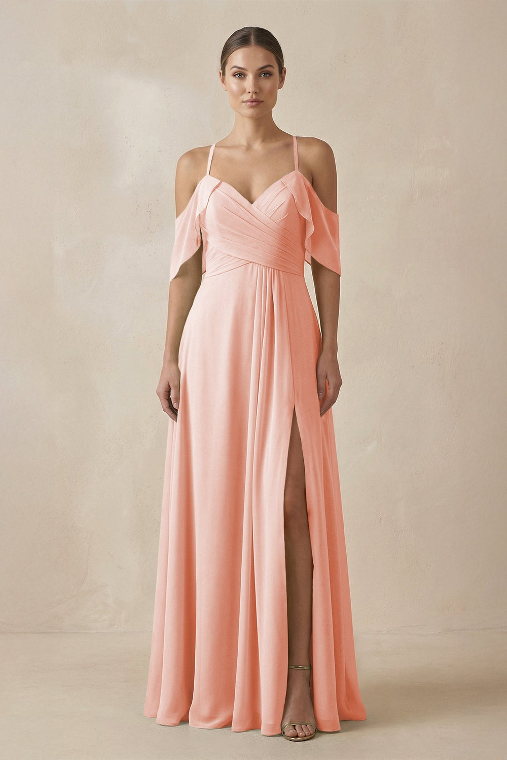 Chiffon A - Line Long Bridesmaid Dress in Rose Petal - KissProm Bridesmaid Dresses