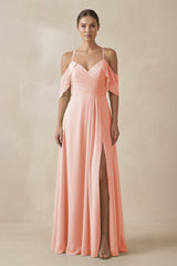 Chiffon A - Line Long Bridesmaid Dress in Rose Petal - KissProm Bridesmaid Dresses