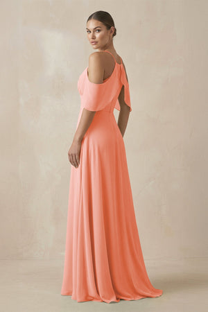 Chiffon A - Line Long Bridesmaid Dress in Rosette - KissProm Bridesmaid Dresses