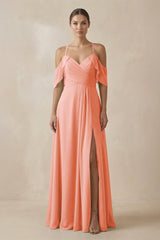 Chiffon A - Line Long Bridesmaid Dress in Rosette - KissProm Bridesmaid Dresses