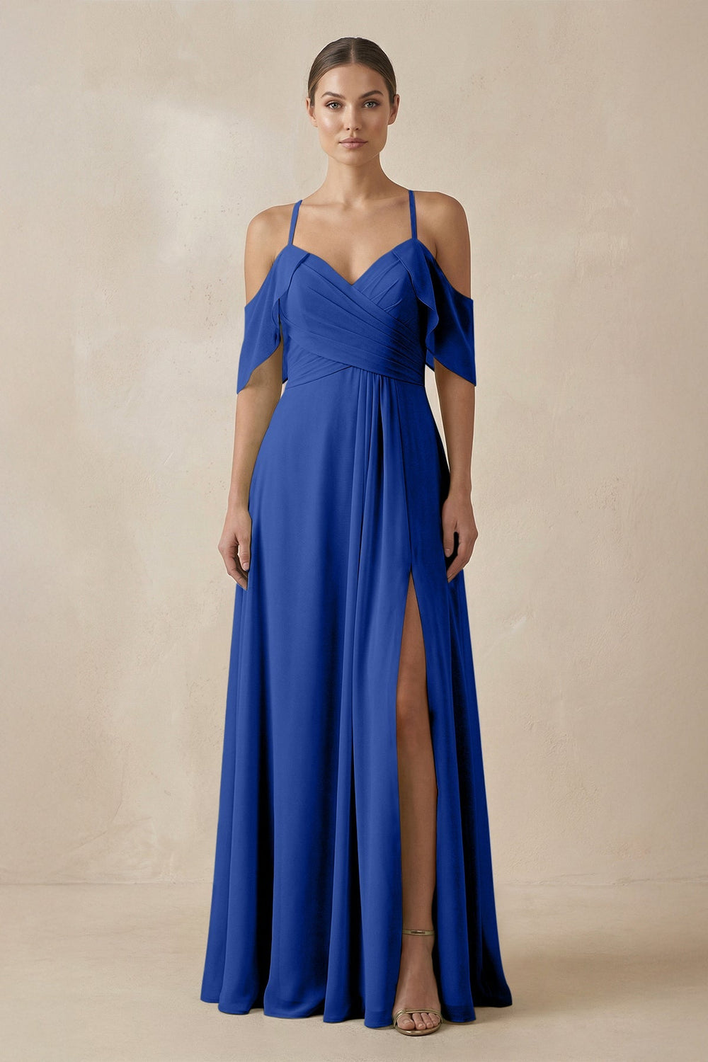 Chiffon A - Line Long Bridesmaid Dress in Royal Blue - KissProm Bridesmaid Dresses