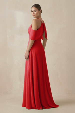 Chiffon A - Line Long Bridesmaid Dress in Ruby Red - KissProm Bridesmaid Dresses