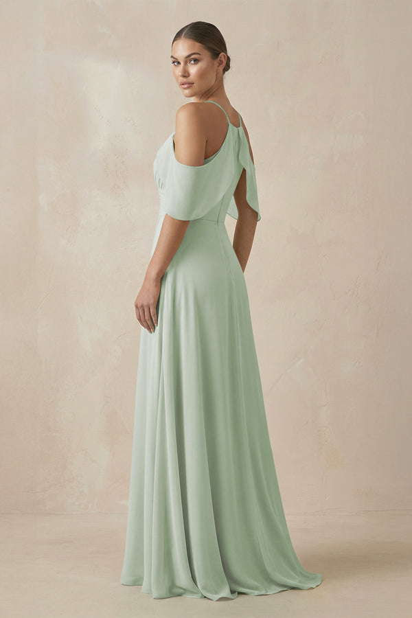 Chiffon A - Line Long Bridesmaid Dress in Sage - KissProm Bridesmaid Dresses